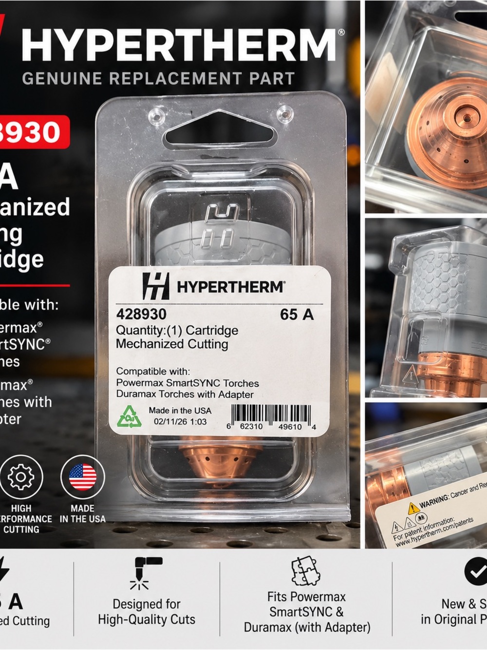 NEW Hypertherm 428930 65A Mechanized Cutting Cartridge Powermax SmartSYNC